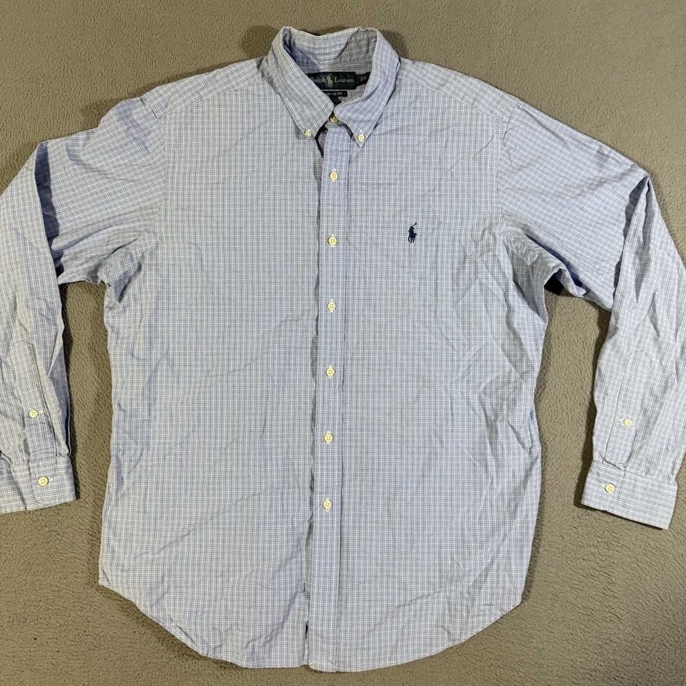 Polo Ralph Lauren Shirt Mens Classic Fit Button Down Blue Size Large Plaid